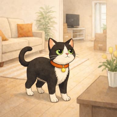 O Gato, de coleira vermelha, olhando para cima à espera do seu recado